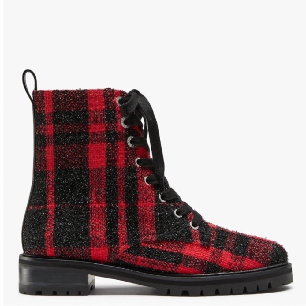Lingonberry Black Plaid Jemma Fabric Booties | Kate Spade